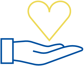 Eine offene Hand hält ein gelbes Herz