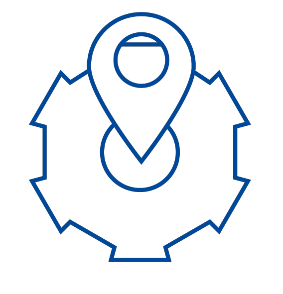 Zahnrad mit einem Standort-Pin in der Mitte