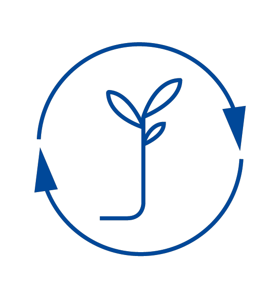 Ein Setzling zwischen zwei drehenden Pfeilen