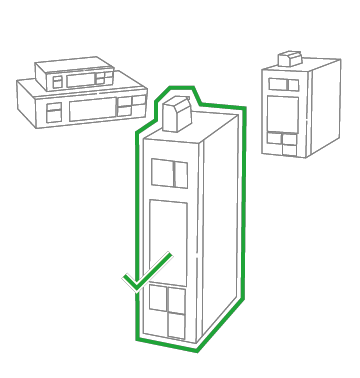 Ein grün umrandetes Standardprodukt und zwei weitere im Hintergrund