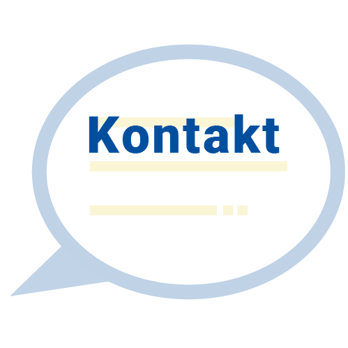Weiter zu den Kontaktmöglichkeiten - Kontakt-Aufschrift mit einer Sprechblase im Hintergrund