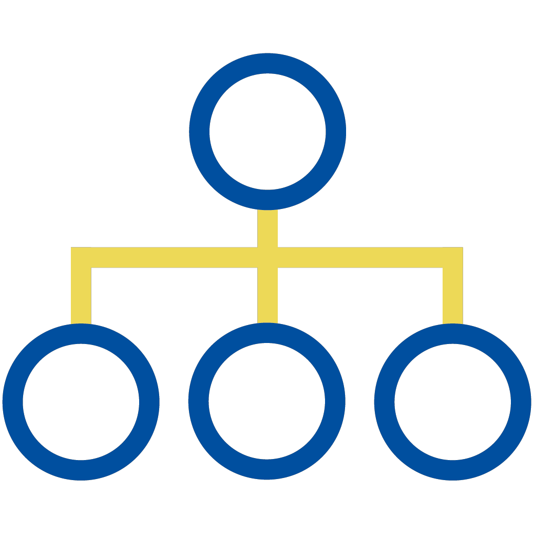 Blau gelbe Verkabelung als Symbol für Switches