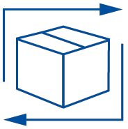 Grafik eines Pakets mit Pfeilen - Retouren